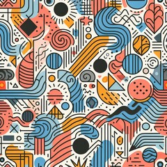 Fototapeta premium A playful and vibrant seamless pattern composed of colorful line doodles in a creative minimalist style, perfect for children's designs or trendy backgrounds
