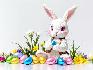 Easter bunny with a easter eggs and flowers