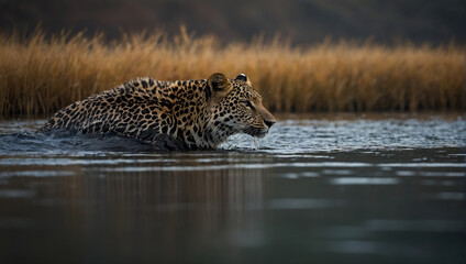 leopard on river