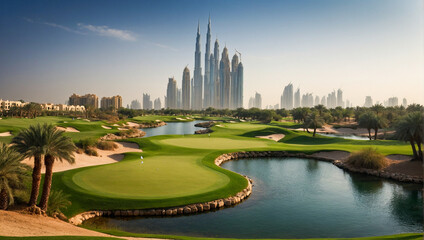 Dubai Golf Course Aerial  - obrazy, fototapety, plakaty