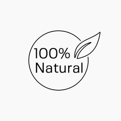 100% Natural and organic Product Icon. Badge Organic with Line Art style.