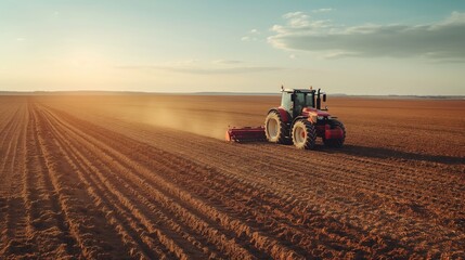 Obraz premium Tractor in wheat field. Tractor on a wheat field.