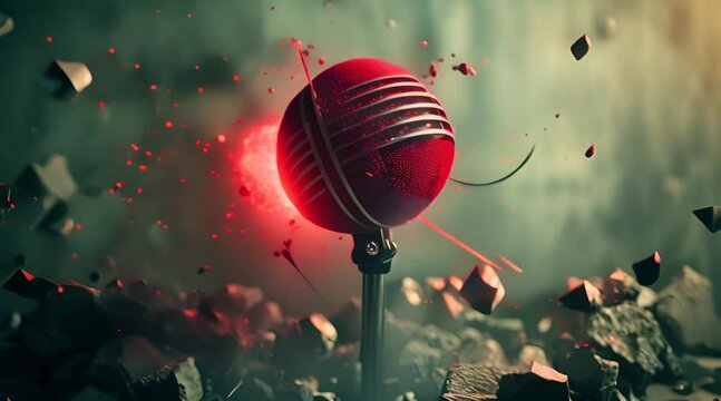 Vintage Microphone with Explosive Backdrop with Ai generated.
