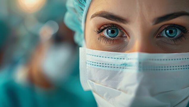 female surgeon in protective medical mask - Powered by Adobe