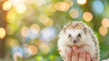 Charming hedgehog being cradled in caring hands set against a gentle blurred background