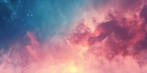 Fototapeta premium Vibrant Sunset Sky With Pastel Colors and Stars Emerging at Dusk