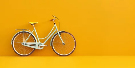 Poster Retro bicycle on yellow background. © Tanuha