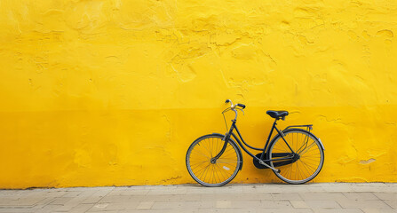 Retro bicycle on yellow background.