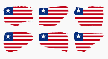 Liberia flag collection with palette knife paint brush strokes grunge texture design. Grunge brush stroke effect set