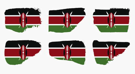 Kenya flag collection with palette knife paint brush strokes grunge texture design. Grunge brush stroke effect set