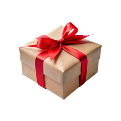 Obraz premium Gift box with red ribbon bow isolated on transparent background.