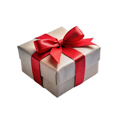 Obraz premium Gift box with red ribbon bow isolated on transparent background.