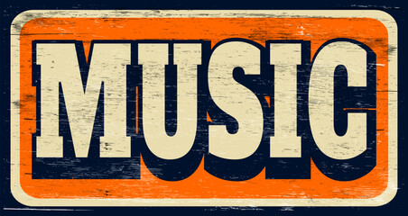 Aged and worn music sign on wood - 767475579