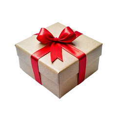 Obraz premium Gift box with red ribbon bow isolated on transparent background.