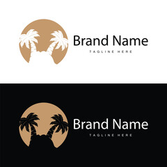 Coconut tree logo design template palm tree silhouette illustration summer beach sea plant