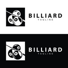Billiard club logo design vector game badge sport template pool table with ball and stick simple illustration template - obrazy, fototapety, plakaty