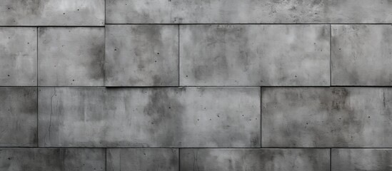A detailed view of a grey brick wall showcasing the rectangular shapes, tints and shades of grey, composite material, symmetrical pattern, parallel lines, and monochrome photography