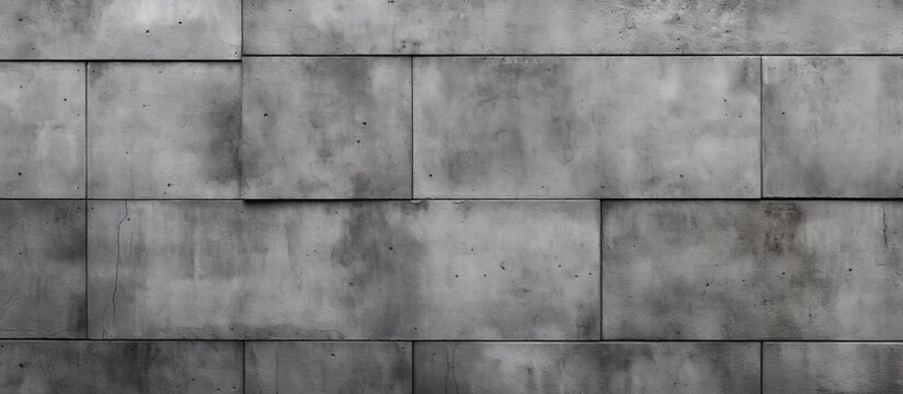 Fototapeta A detailed view of a grey brick wall showcasing the rectangular shapes, tints and shades of grey, composite material, symmetrical pattern, parallel lines, and monochrome photography