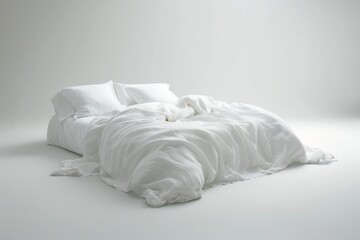 Fototapeta na wymiar Modern White Bed With Crisp Linen and Cozy Blanket in a Bright Interior