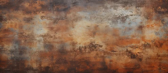 Foto op Canvas A close up of a brown rusty wall texture resembling a natural landscape with woodlike patterns. The rusty surface resembles an art piece against a grassy horizon © AkuAku