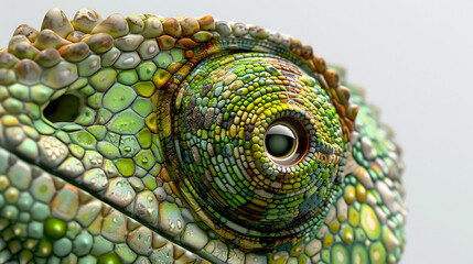 a green chameleon in intricate detail