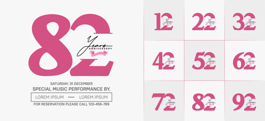 Set of Anniversary Logotype with pink ribbon, pink color can be use for special day celebration
