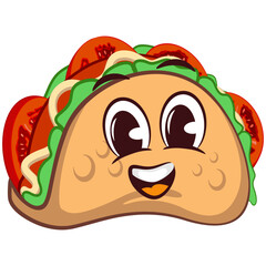 cute taco mascot character emoticon with funny face, cute taco mascot