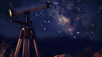 Close-up of a Telescope Pointing at the Night Sky - obrazy, fototapety, plakaty