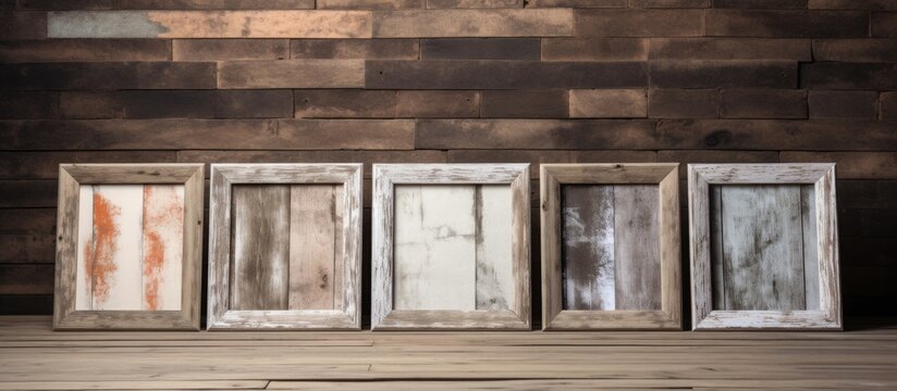A series of rectangular wooden picture frames displayed on a wooden table, showcasing the beauty of the building material used in their construction