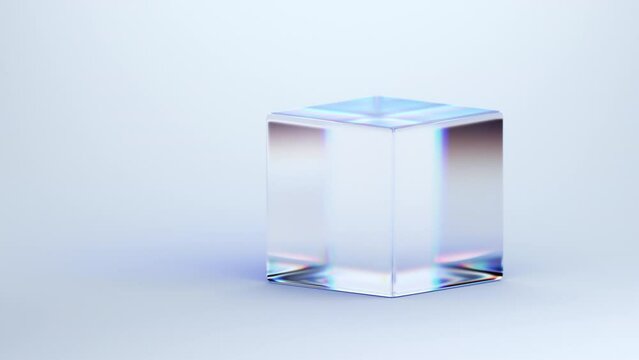 Abstract animation, 3d render of rotating glass cube on white background, 4k seamless looped video