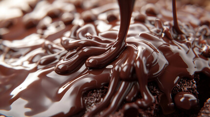 Close-up of Rich Melted Chocolate Cascading on Dessert Delicacy - obrazy, fototapety, plakaty