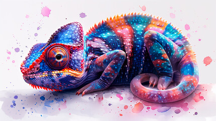 Fototapeta premium A chameleon. Exotic animal. Chameleon, family Chamaeleonidae, merging with its surroundings