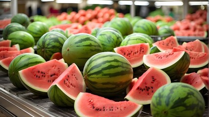 a heap of watermelons in the supermarket