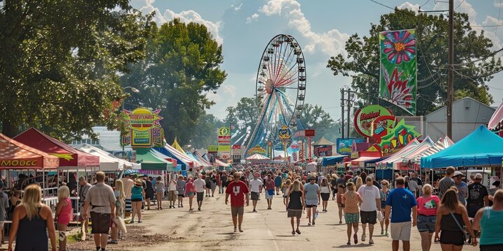 Amusement park with a crowd and ferris wheel