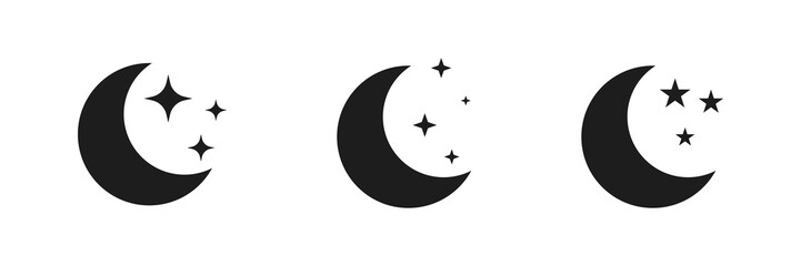 Half moon stars icon. crescent moon, Shine and sparkle stars vector icon sign - night or dark mode icons for app user interface and web elements