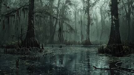 Dark and murky swamp landscappe