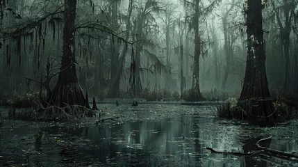 Fotobehang Dark and murky swamp landscappe © Brian