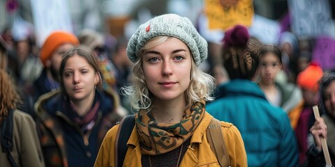 Woman walking among people in the city
