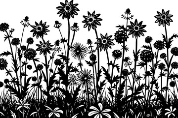 small wild flowers silhouette vector art illustration