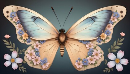 A Butterfly With Wings Adorned With Delicate Flowe