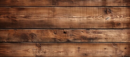 A closeup shot of a brown hardwood plank wall with a grainy texture and amber wood stain. The...