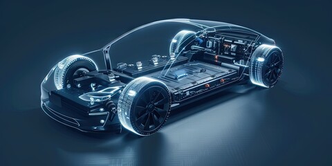 Electric car chassis concept mockup - obrazy, fototapety, plakaty