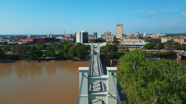 Downtown Waco Texas and Suspension Bridge Over Brazos River