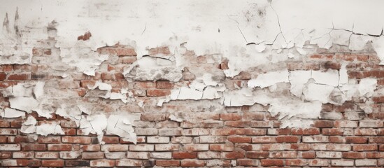 A detailed image showcasing a weathered brick wall with peeling paint, adding character to the urban landscape