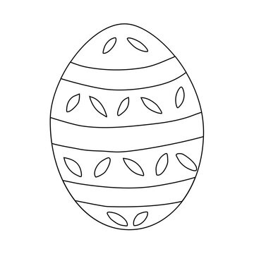 Egg with stripes and leaves pattern, doodle style flat vector outline for coloring book
