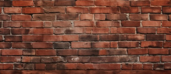 Obraz premium A detailed shot of a rich brown brickwork wall displaying a multitude of rectangular bricks, showcasing a beautiful pattern in this composite building material