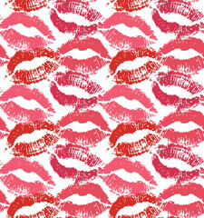 Vector seamless pattern of red lip kiss isolated on white background