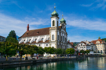Fototapeta na wymiar Stately architecture of the Lucerne Jesuit Church