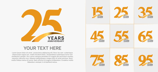 Set of Anniversary Logotype with gold swoosh, orange color can be use for special day celebration