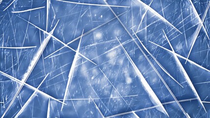  a close up of a pattern of ice crystals on a blue background with snow flakes in the foreground.